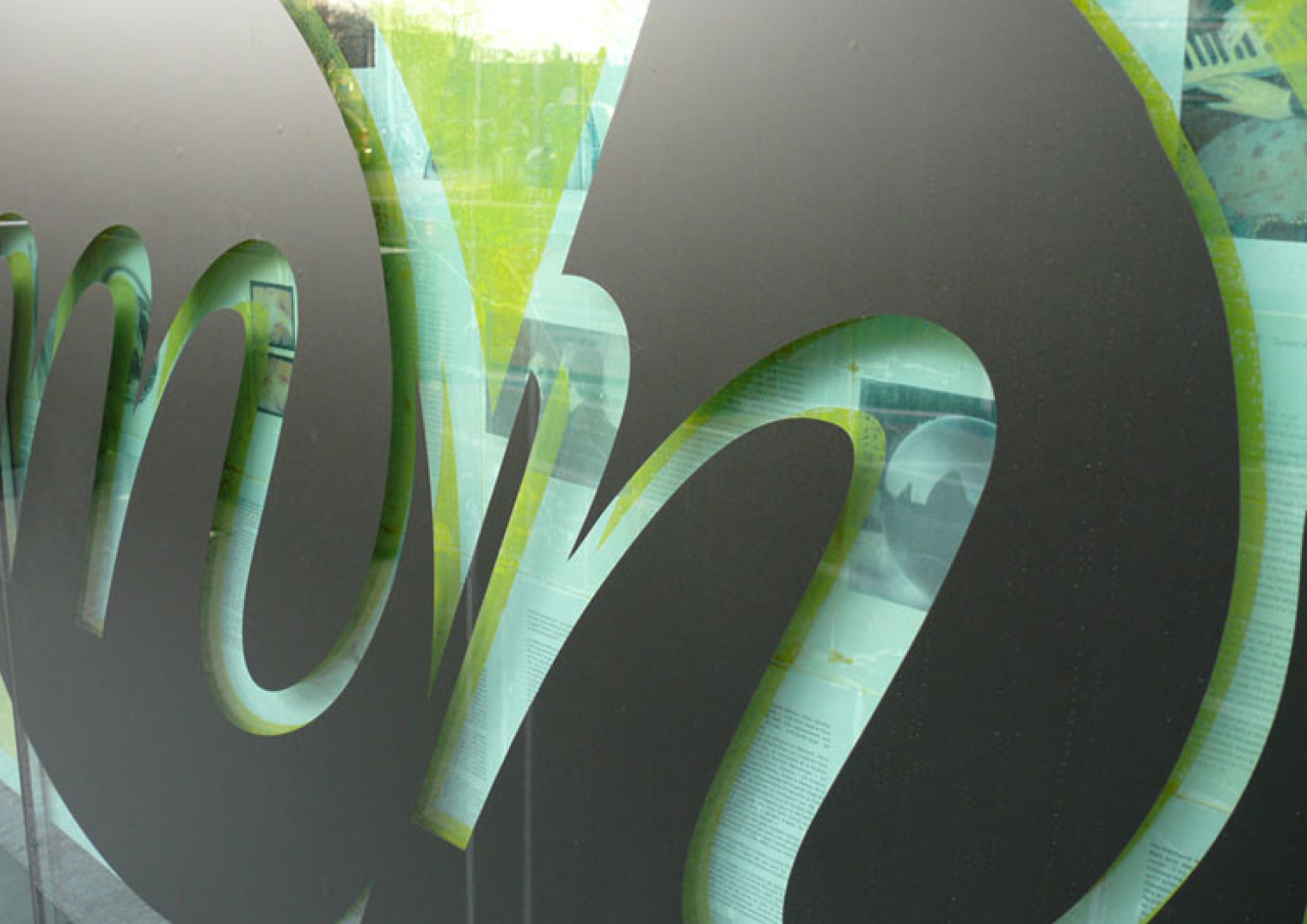 Detail of the lettering on the glass.