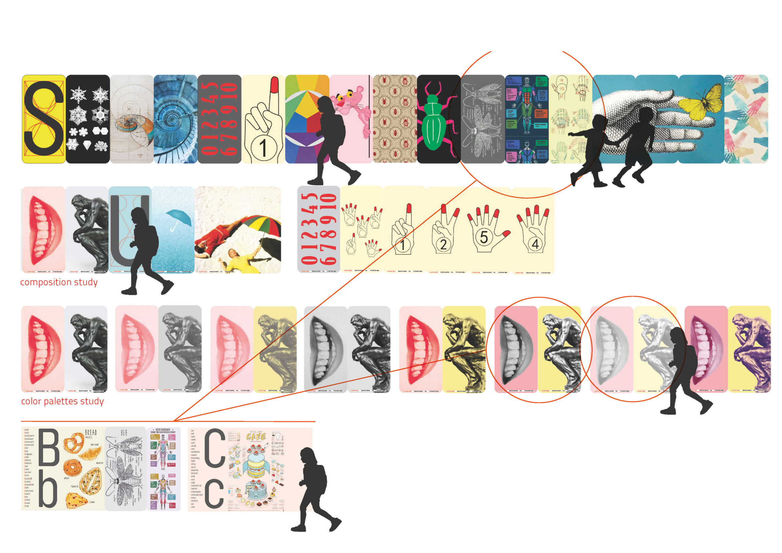 Sheet of illustrations and letters.