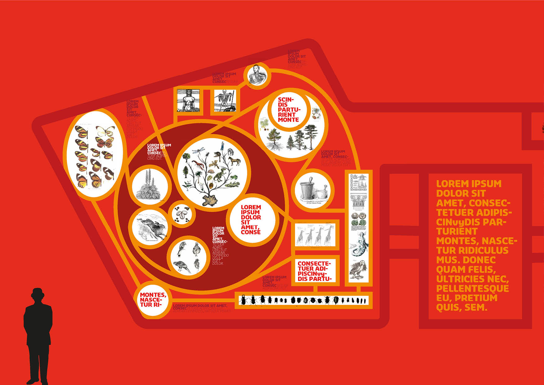 Composition graphique rouge et orange.