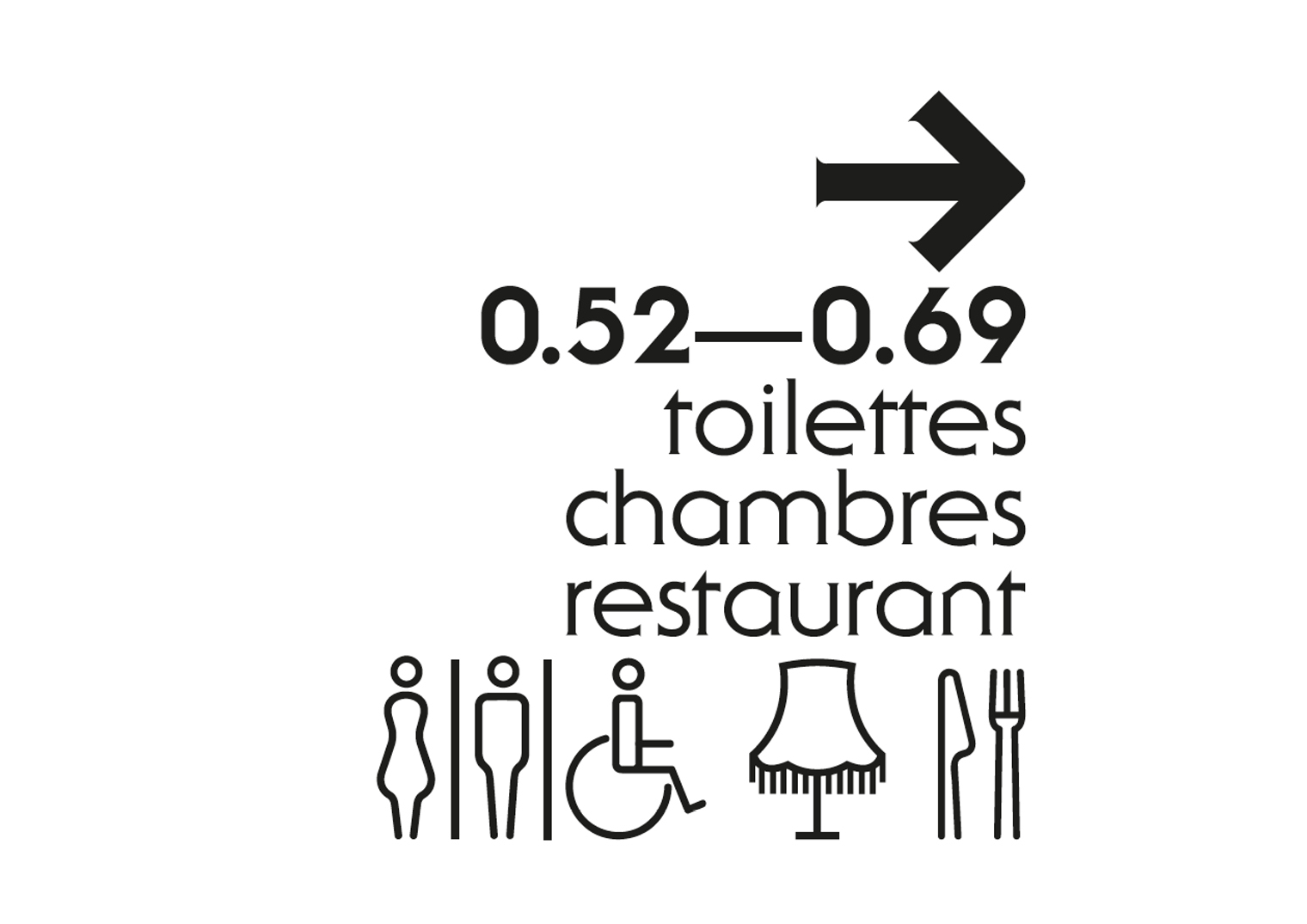 Flèche et pictogrammes de services.