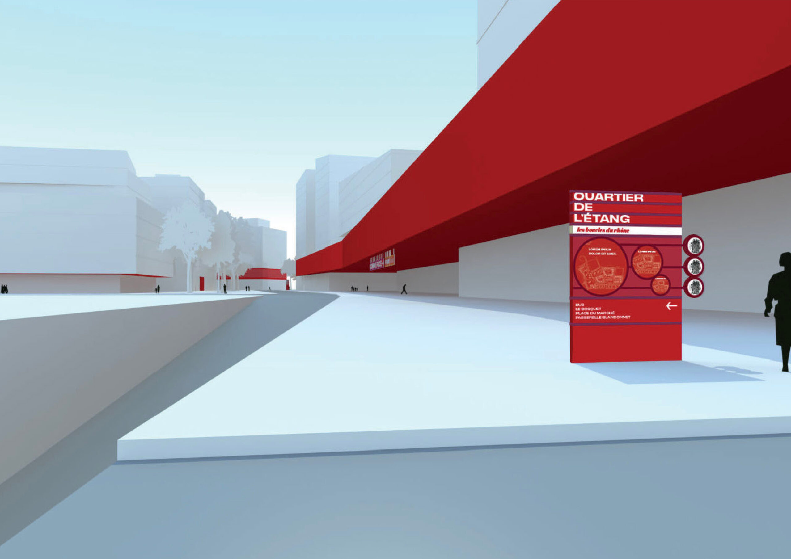 Totem et bande rouge dans une perspective.