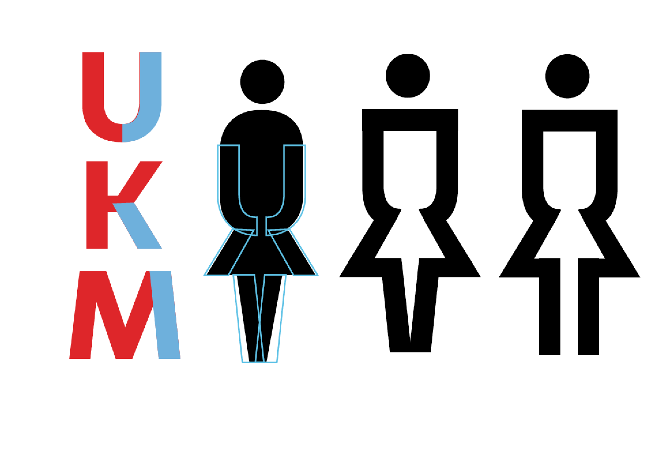 Three figures and coloured letters.