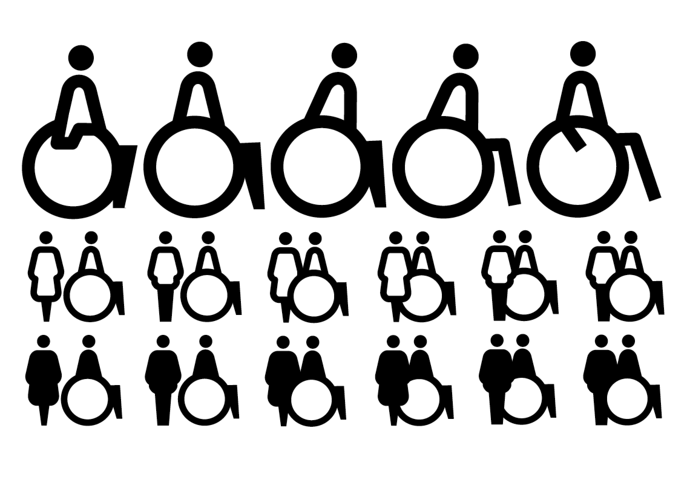 Wheelchair pictogram variations.