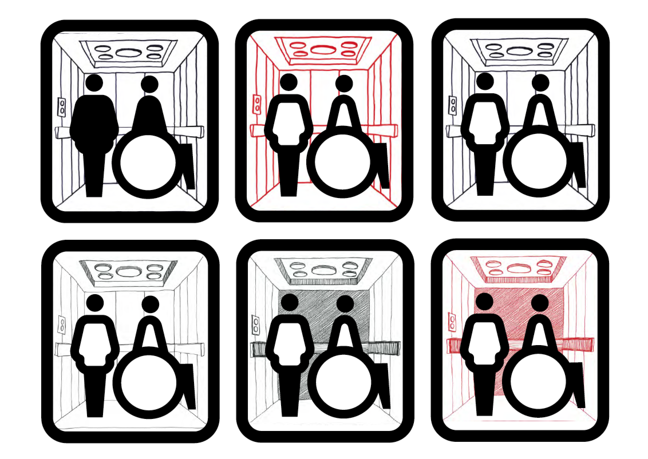 Lift pictogram variations.