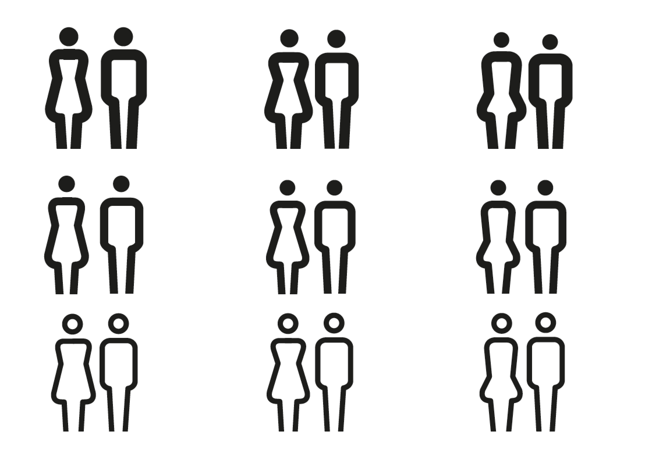 Pairs of figures and graphic variations.