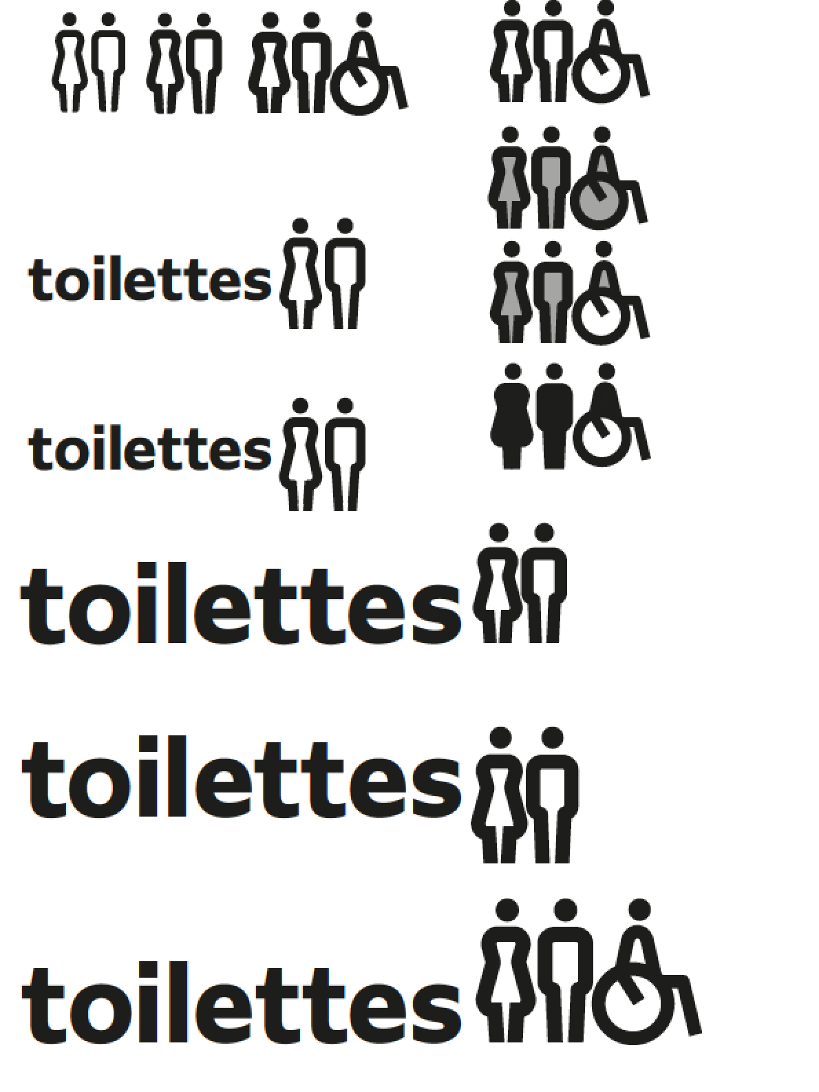 Studies of toilet lettering and pictograms.
