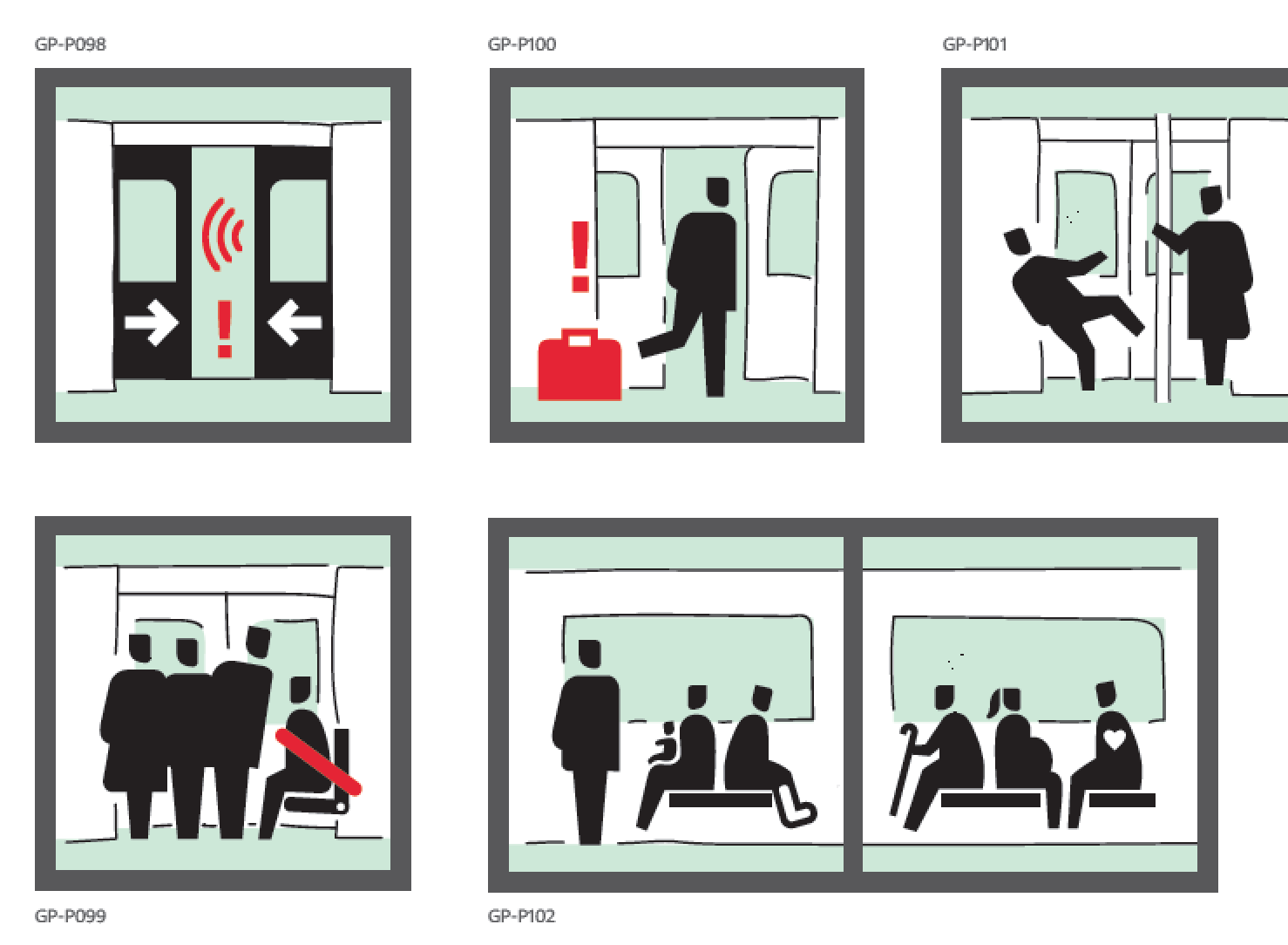 Door and passenger pictograms.