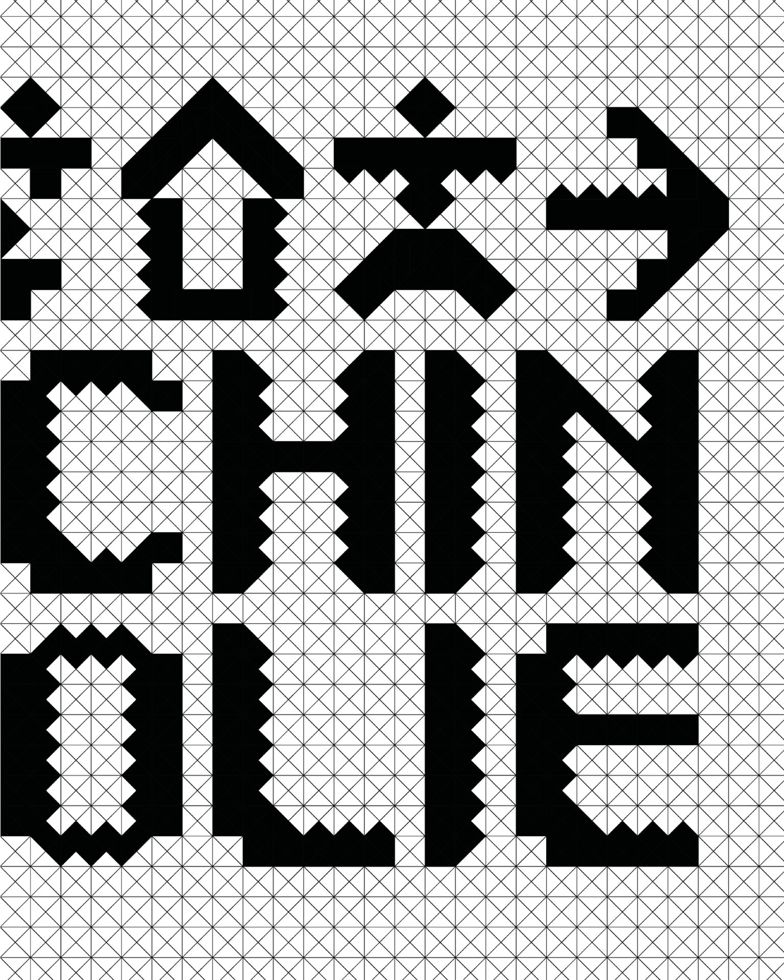 Black logotype on a geometric grid.