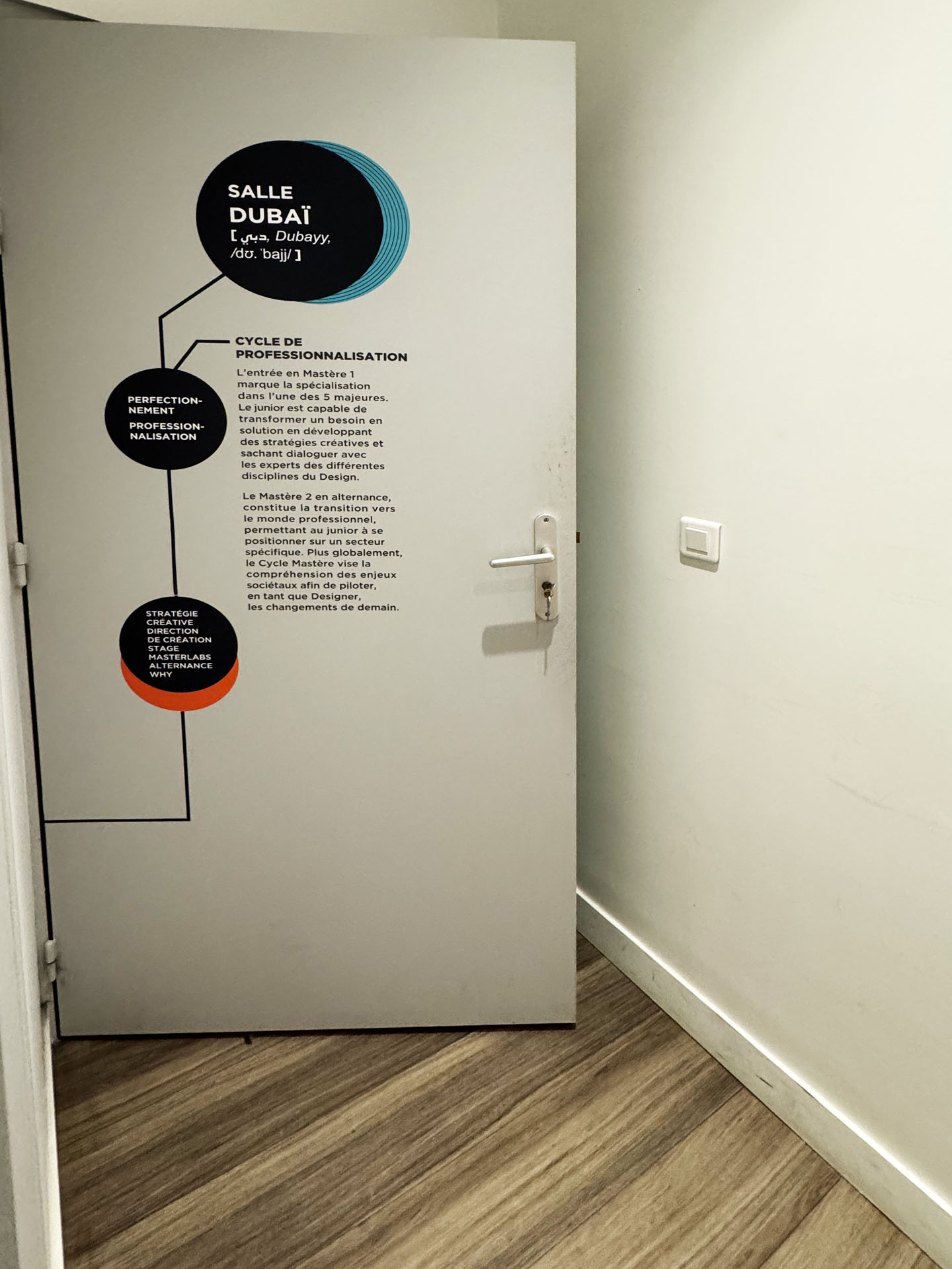 Panneau de la salle Dubaï sur une porte.