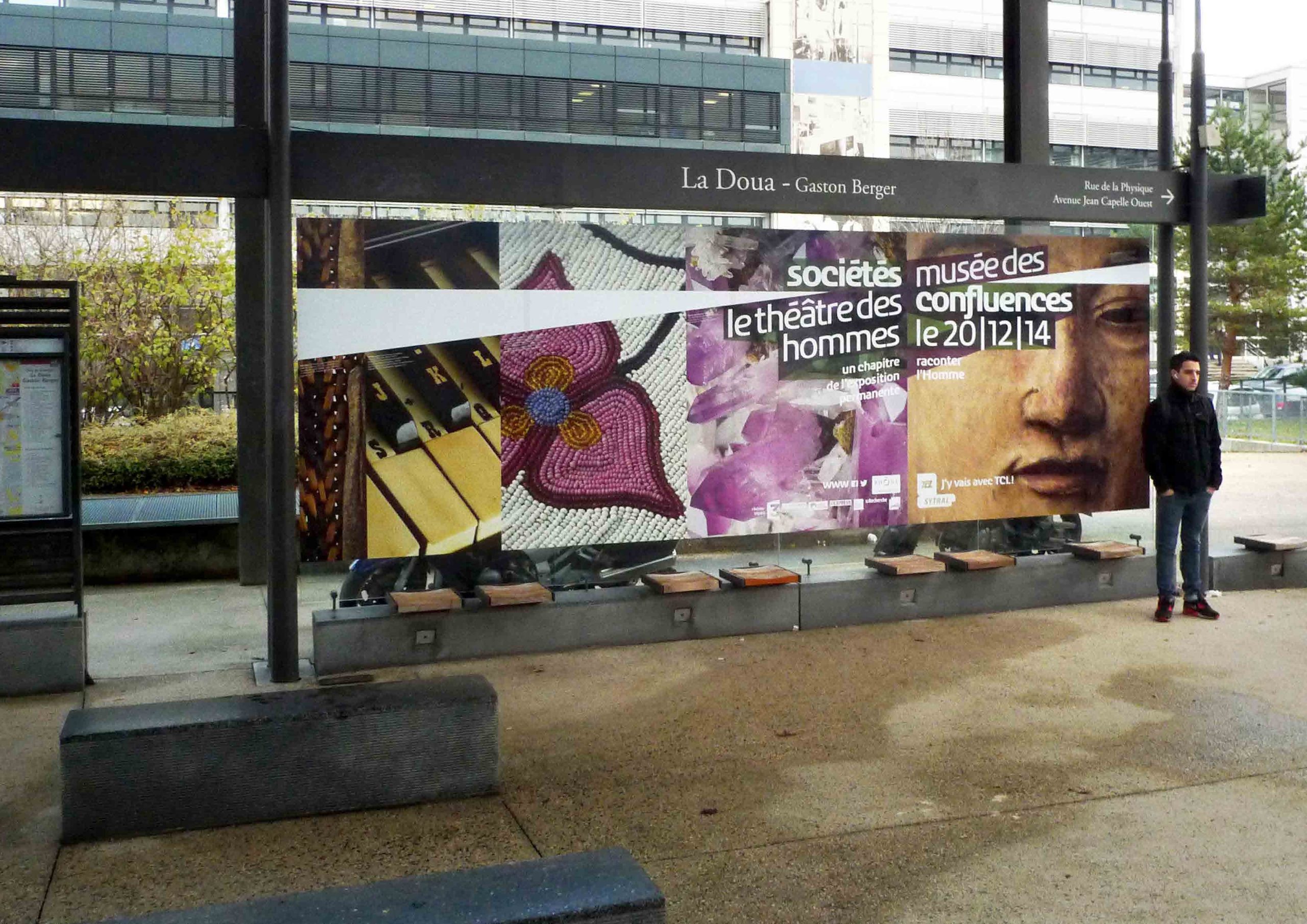 Museum poster on a platform.
