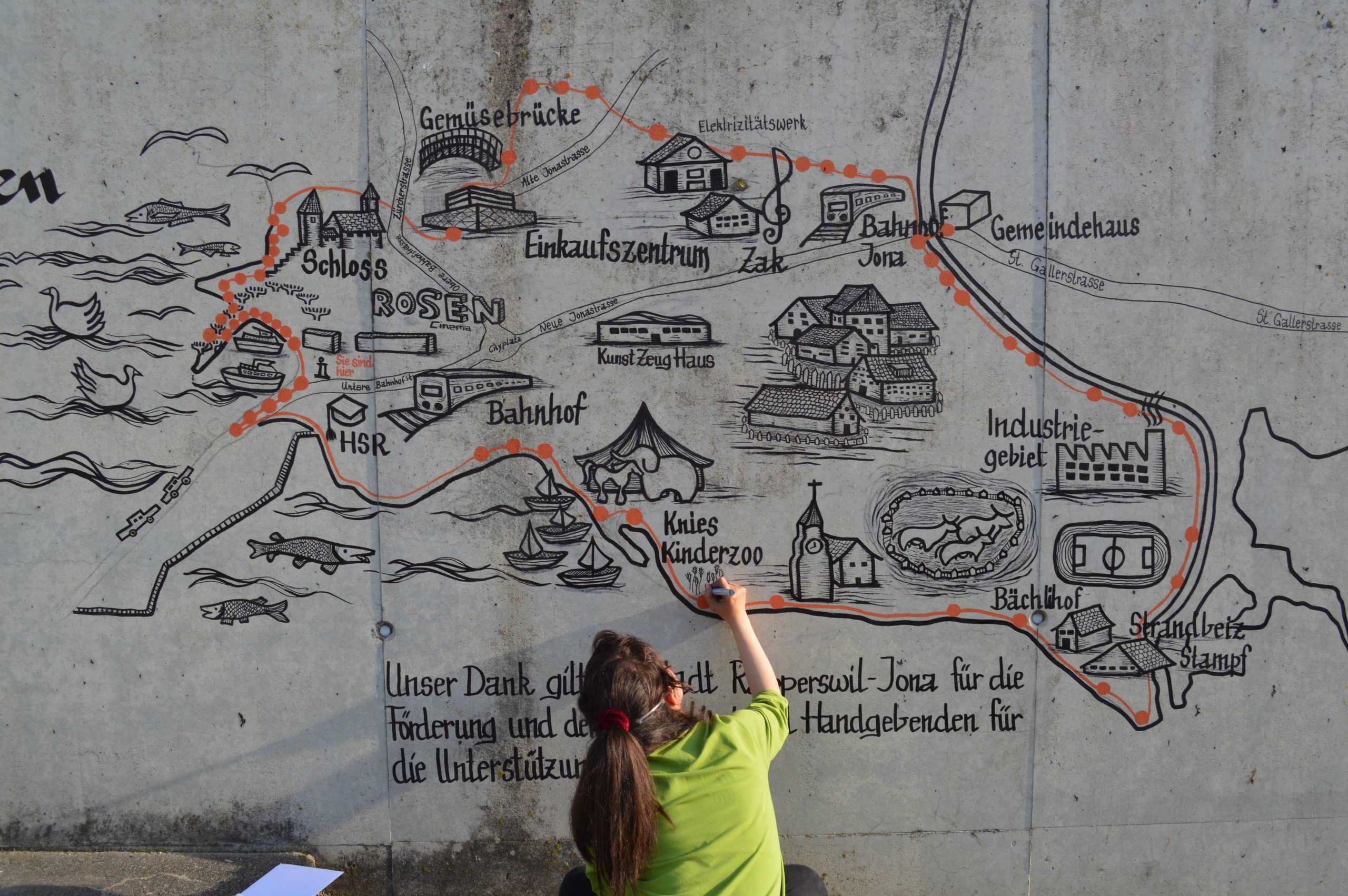 Detail of the map drawn on the wall.