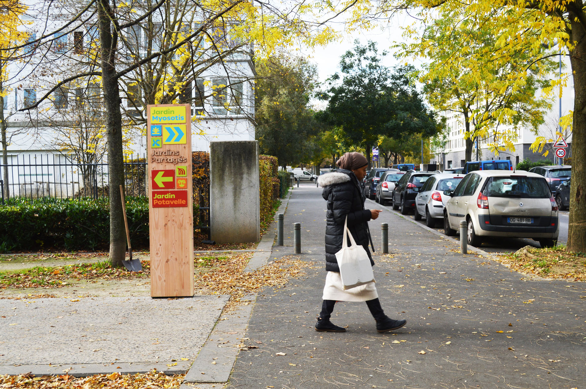 Wooden wayfinding totem.